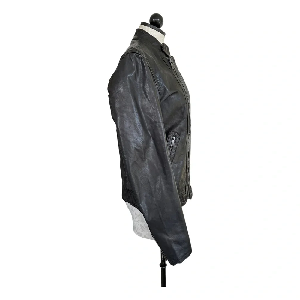 Banana Republic Women's Leather Jacket Asymmetrical Zipper Zip Cuffs Size Medium - Picture 4 of 15